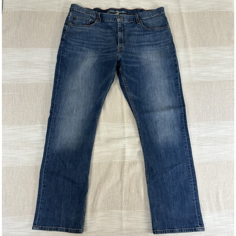 Eddie Bauer Men's Jeans 42X 34 (42x32.5) Straight Fit Med Blue Denim